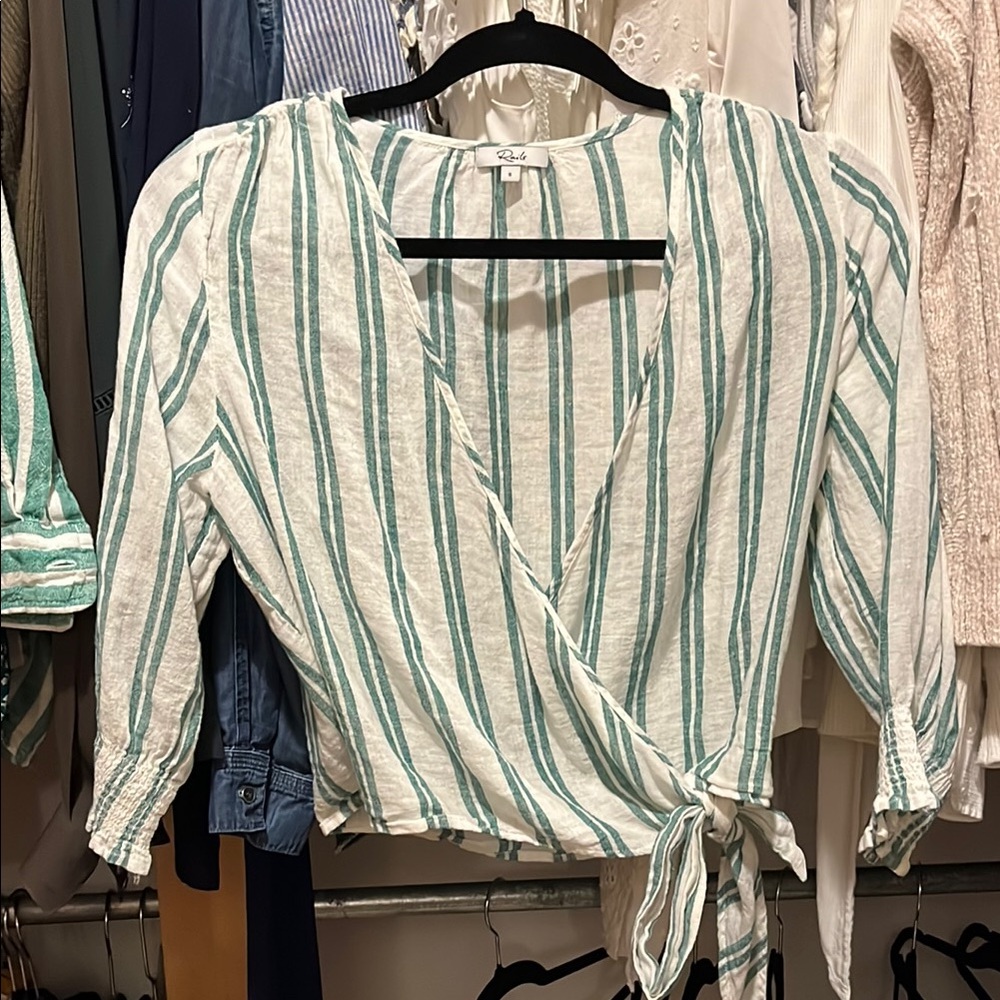 Rails Striped Wrap Top - Green and White